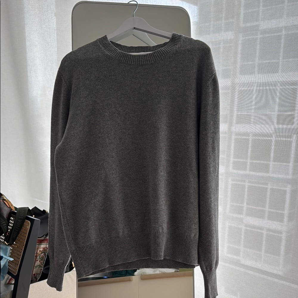 STUDIO NICHOLSON - MEN- Gray Crewneck Sweater with Ribbed Trim- XL